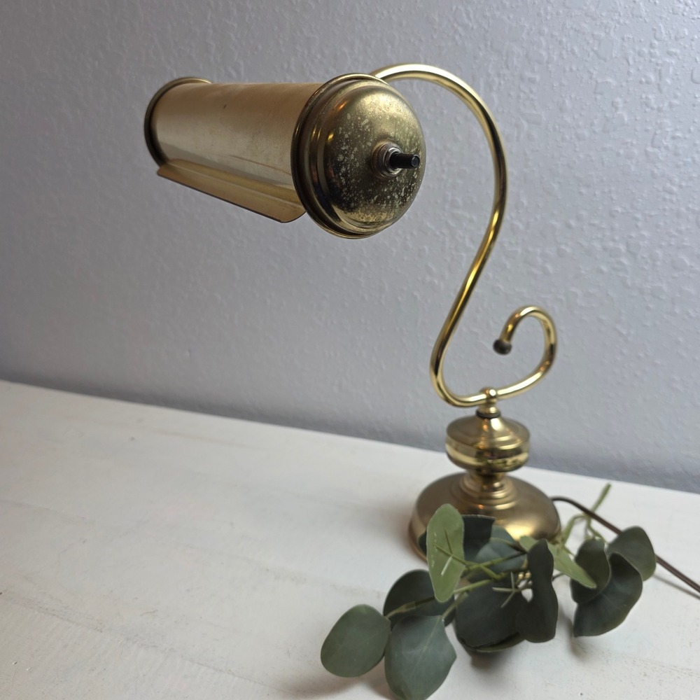 Vintage Brass Piano Desk Lamp S-Curve Gooseneck Banker Task Light Polished Gold